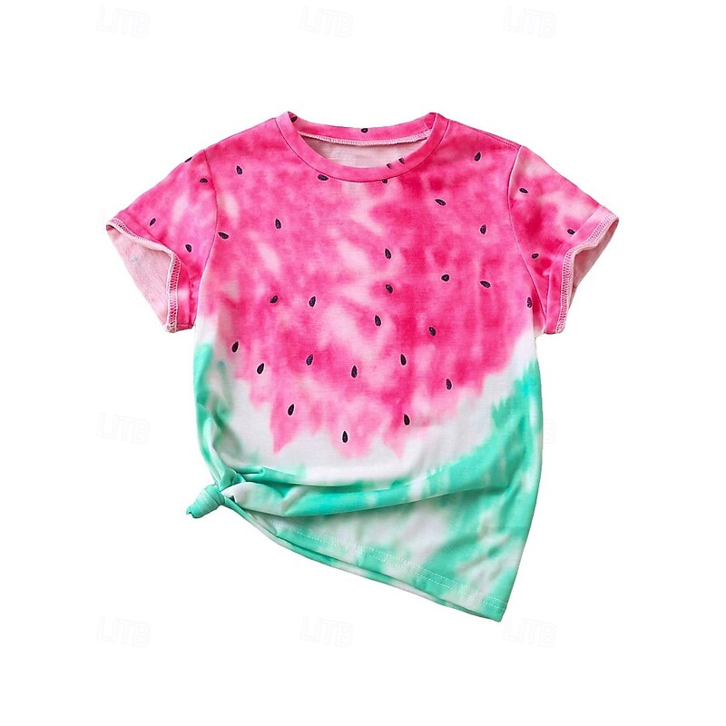 Kids Girls' T shirt Tie Dye School Short Sleeve Crewneck Daily 4 years+ Summer Pink Red3
