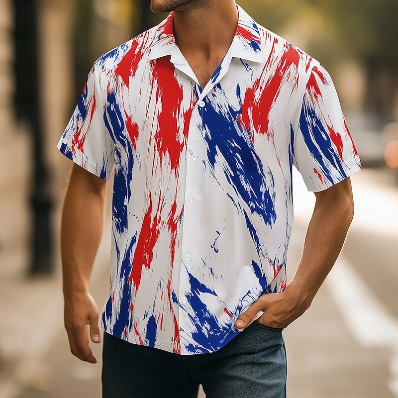 Bastille Day Men's Patriotic French Flag Shirt Summer Shirt Button Up Shirt Short Sleeve Fashion Casual Holiday Festival Summer Spring Turndown 3D Print Collared Shirts White Red2