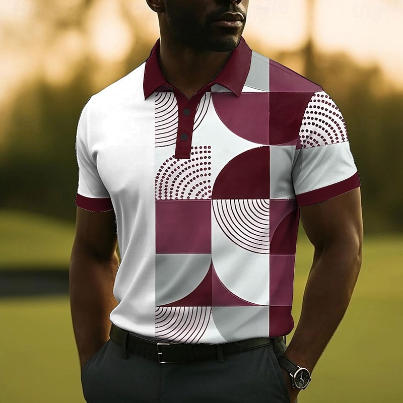 Men's Geometric Pattern Polo Short Sleeve Polo Shirts Collared Shirts Casual School Outdoor Daily Wear 3D Print Summer Black Red Blue2