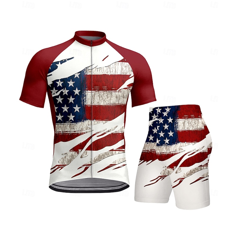 Men's Cycling Jersey with Shorts Short Sleeve Wine Bike Sports Graphic Geometric Vertical Stripes Clothing Apparel