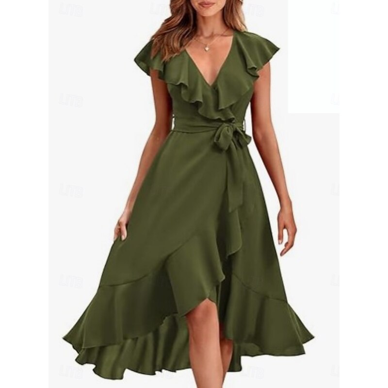 Women's Midi Dress Wrap Dress A Line Dress Summer Dress Casual Daily Regular Fit Plain Short Sleeve V Neck Black Royal Blue Army Green Apricot Summer2