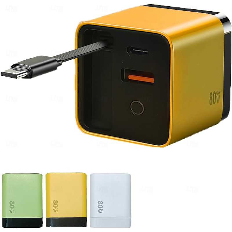 3 in 1 GaN Charger,Scalable 80w Max Fast Charger Module with Type-C Cable and 2 USB Ports, for iPhone, Phone and Laptops