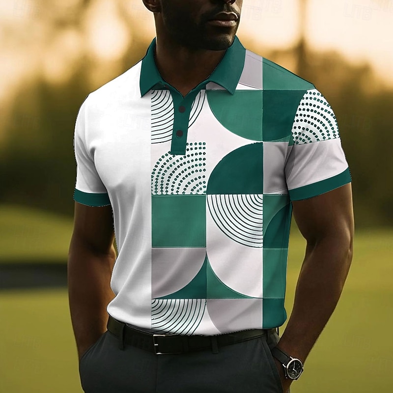 Men's Geometric Pattern Polo Short Sleeve Polo Shirts Collared Shirts Casual School Outdoor Daily Wear 3D Print Summer Black Red Blue3