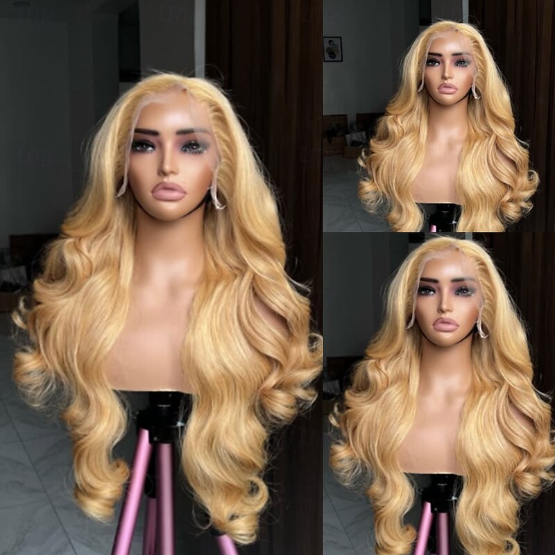 Remy Human Hair 5x5 Closure 13x4 Lace Front Wig Free Part Brazilian Hair Wavy Blonde Wig 130% 150% Density with Baby Hair 100% Virgin Glueless Pre-Plucked For Women Long Human Hair Lace Wig3