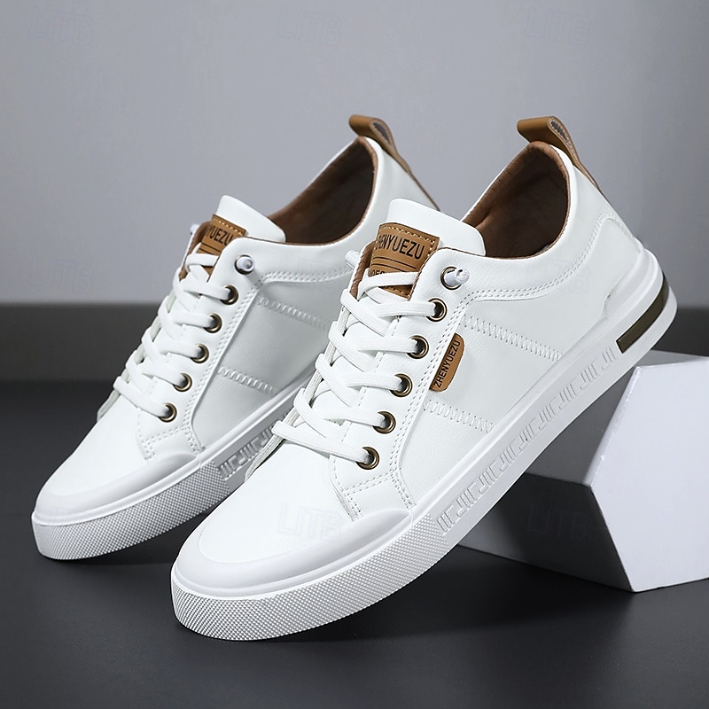 Men's Classic White Lace-up Sneakers with Logo Detailing - Casual, Comfortable, Suitable for Everyday Wear and Urban Adventures2
