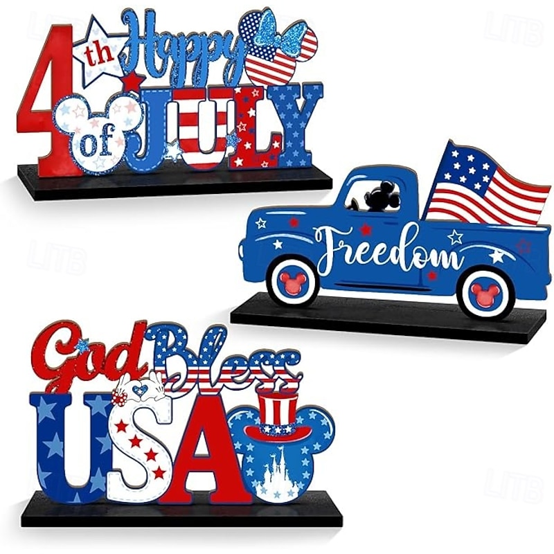 3 Pieces Patriotic Wooden Decorations 4th of July Independence Day Decorations Patriotic Table Decorations Wooden Table Centerpieces  Decorations for American Memorial Day Veteran Day Party Decor