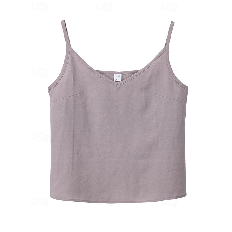 Women's Cotton Linen Vest Blouse Camisole Tank Top Plain Modern Casual Sleeveless V Neck Regular Tops Daily Going out Black White Purple Summer2