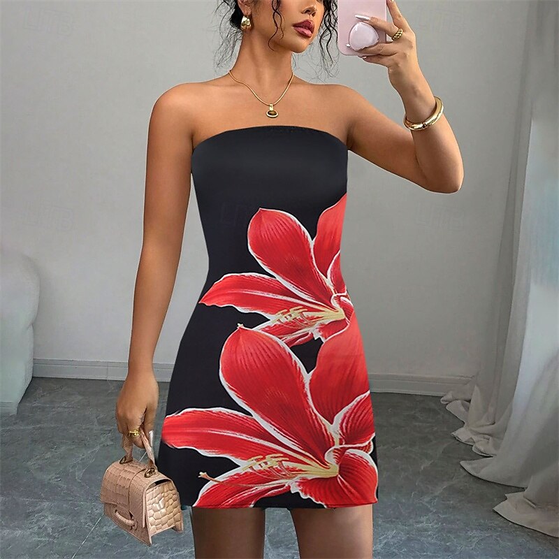 Women's Mini Dress Casual Dress Sexy Dress Fashion Outdoor Party Holiday Regular Fit Flower Sleeveless Strapless Black White Green Summer2