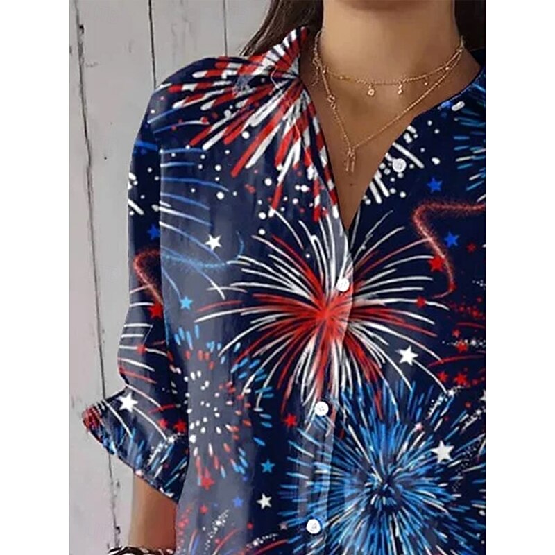 Women's Patriotic Shirt Graphic Flower USA Vintage Tropical Daily Regular Tops Work Daily s Print Navy Blue Light Blue Spring2