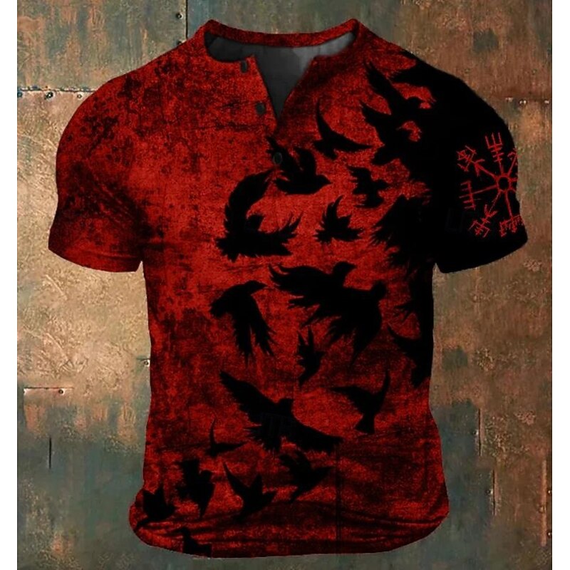 Men's Cool Bat Henley Shirt Short Sleeve Casual Casual All Seasons Gray Red Henley Henley T-Shirt2