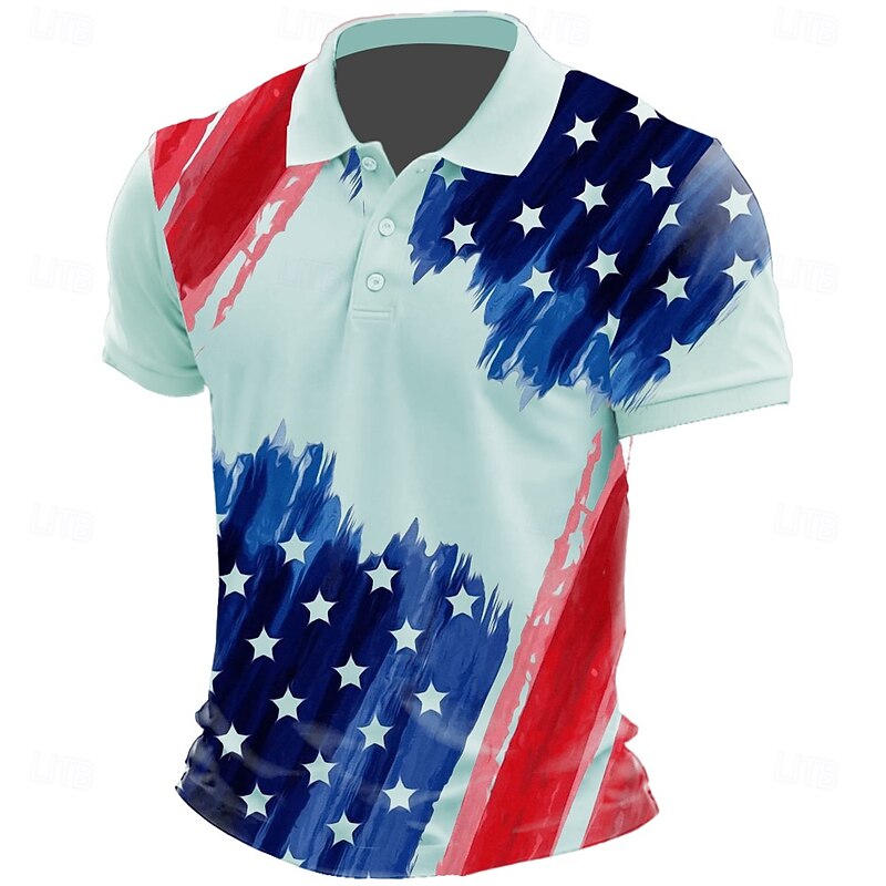 American Independence Day Men's American US Flag Polo Short Sleeve Polo Shirts Collared Shirts Casual Outdoor Daily Wear 3D Print Summer White Green2