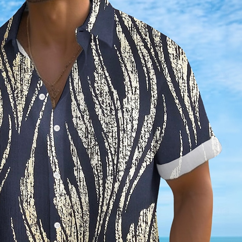 Men's Geometric Lines / Waves Sparkling Glitter Shirt Summer Shirt Button Up Shirt Short Sleeve Fashion Casual Outdoor Vacation Summer Spring Turndown 3D Print Collared Shirts Front One Pocket Black4
