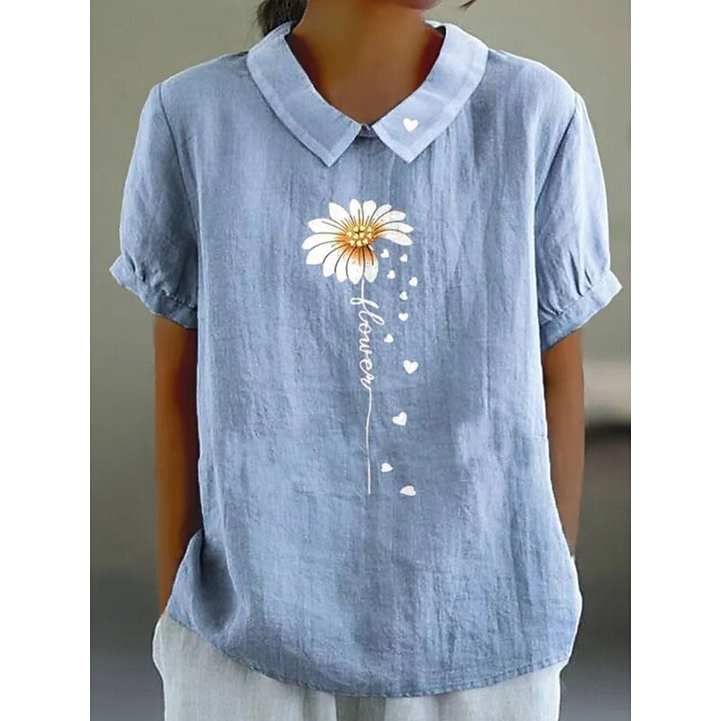 Women's Blouse Floral Graphic Vintage Tropical Stylish Short Sleeve Peter Pan Collar Regular Tops Work Daily Print Pink Blue Green Gray Summer Spring