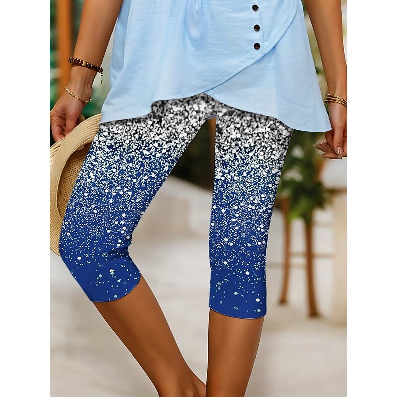 Women's Capri Pants Leggings Vacation Vintage Fashion Calf-Length High Waist Floral Graphic Color Block Printing Breathable Soft Stretchy Outdoor Vacation Street Silver Pinky Cobalt Blue Summer Spring