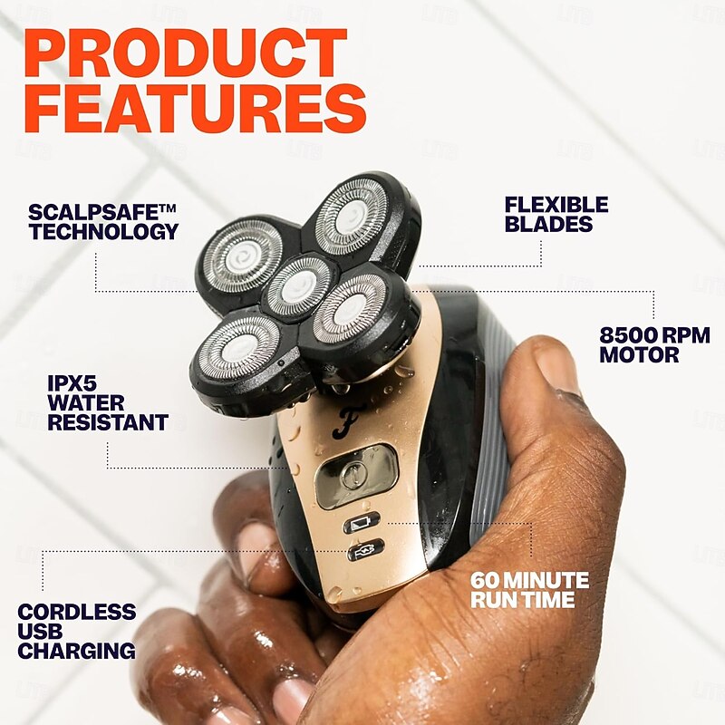 Head Shavers for Bald Men, 5 in 1 Electric Razor with Rechargeable Battery, Hair Clipper, Portable Travel Razor, Idea Gift for Men4