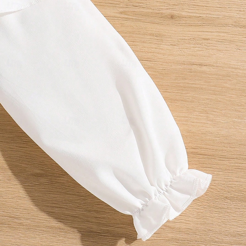 Kids Girls' Blouse Solid Color School Long Sleeve Ruffle Daily 7-13 Years Summer White4