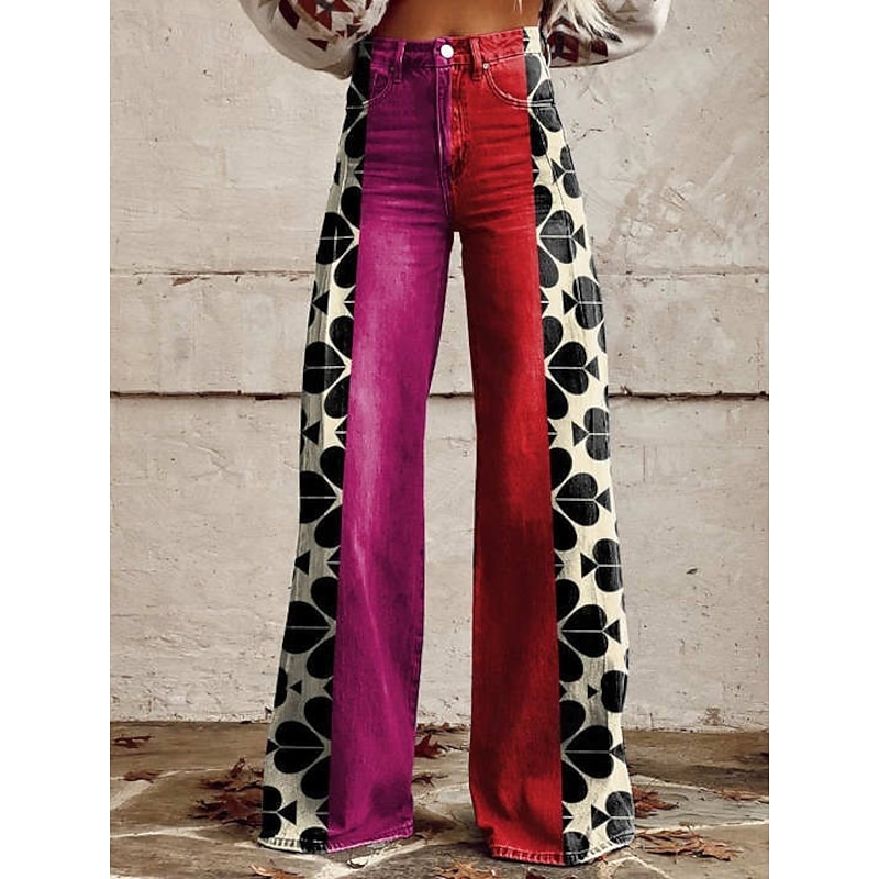 Retro Vintage Boho 1970s Pants Wide Legged Pants Hippie Disco High Waist Floral Faux Jeans Style Fancy Dress Women's Halloween Carnival Music Festival Pride Parade Retro Theme Party Adults Pants3