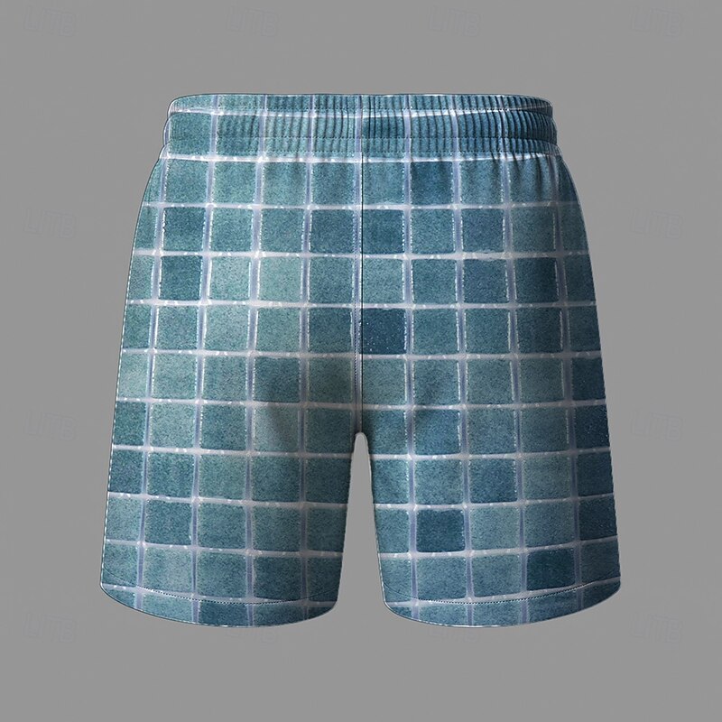 Men's Geometric Check Grid / Plaid Swim Trunks Swim Shorts Board Shorts Mid Waist Casual Outdoor Vacation Dailywear Side Pockets Mesh Lining Elastic Drawstring Waist Designer Clothing Apparel4