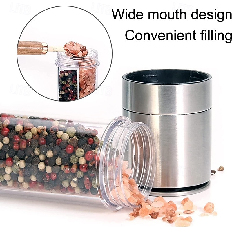 2 in 1 Stainless Steel Salt and Pepper Grinder Set Double Head Salt and Pepper Grinder Manual Salt and Pepper Mill Grinder Salt Grinder Refillable Sea Salt Grinder Salt Pepper Grinder3