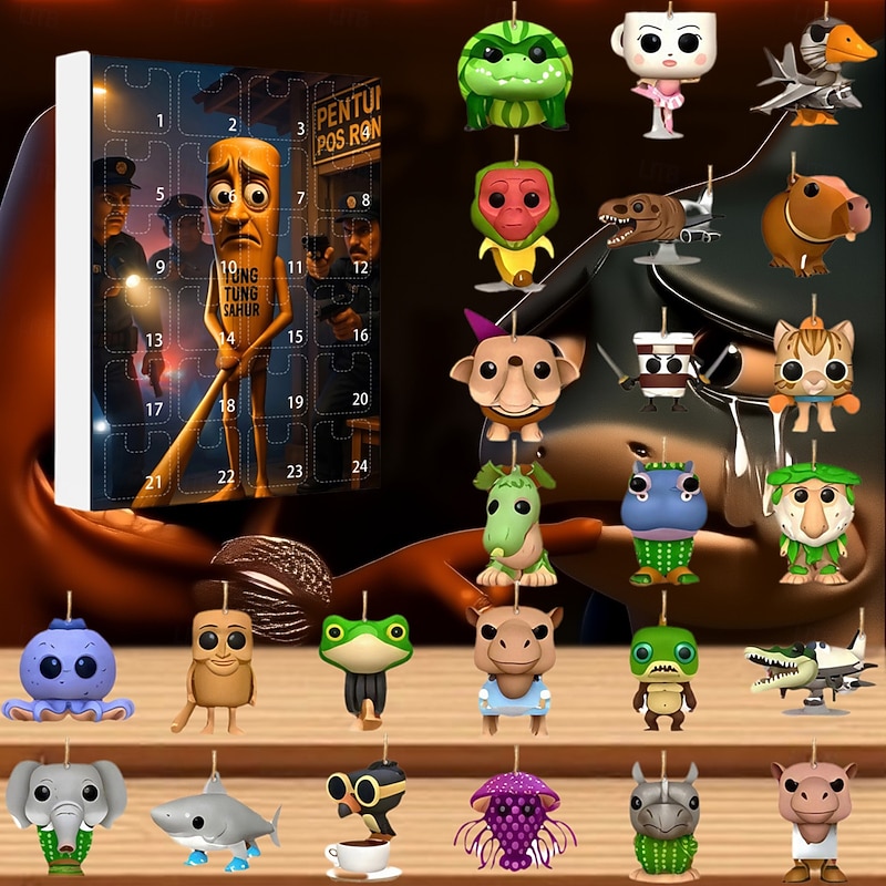 Tung Tung Tung Sahur Advent Calendar 2D Acrylic Ornaments 24 Days of Italian Brainrot Pendant Advent Calendar,Unique 24 Days of Surprises Gift Box,Fun & Creative Advent Calendar Ornament Decor Sets