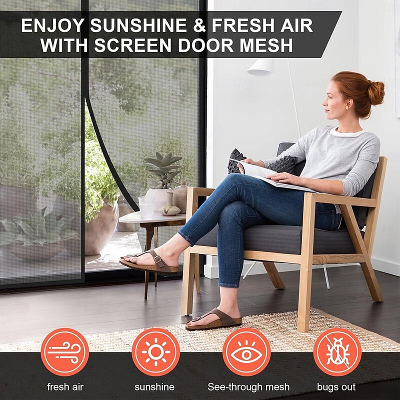Magnetic Screen Door Portable, Fly Or Bug Screen Magnetic, Doorway Mosquito Net For Sliding Door,Garage,Patio,Kitchen,Living,Window Room,Bedroom,Bar,Pet and Kid Easy Entry4