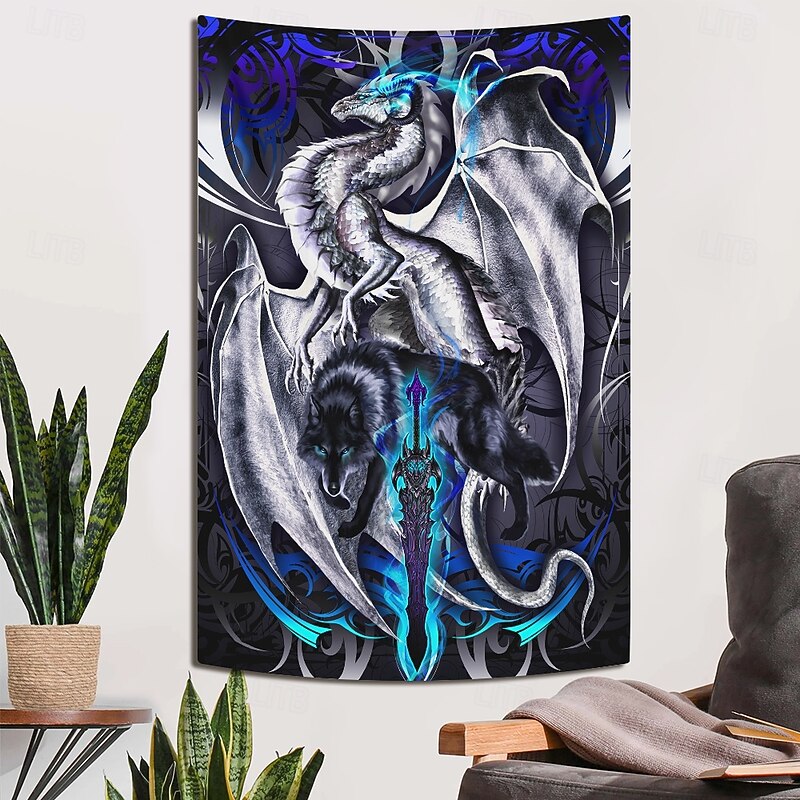 Ruth Thompson Blacklight Tapestry Glow in the Dark Glow Party UV Reactive Trippy Misty Hanging Tapestry Wall Art Mural for Living Room Bedroom Dragonblade OMEGABLADE HIGH REZ