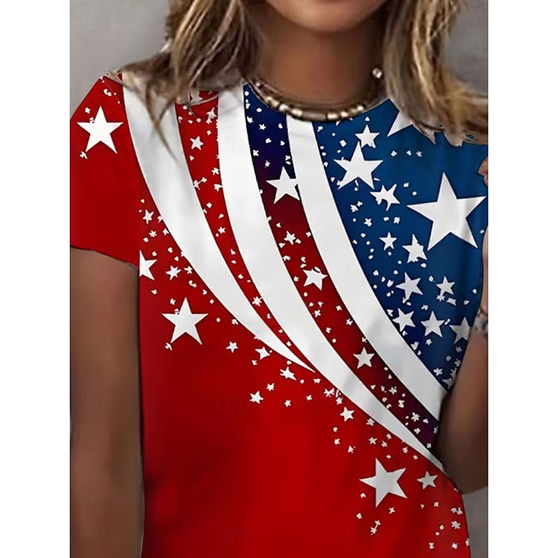 Women's Patriotic  T Shirt Graphic Flag Vintage Stylish Classic Short Sleeve Crew Neck Regular Tops Daily Weekend Print Red Summer3