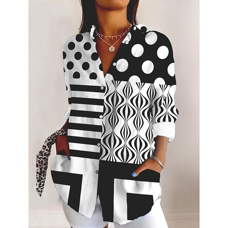 Women's Shirt Button Down Tunic Shirt Collar Long Sleeve Graphic Geometric Stylish Modern Casual Regular Tops Work Daily s Print Black Purple Spring Fall Winter