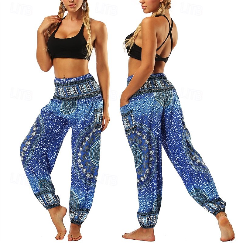 Retro Vintage Boho 1970s Harem pants Yoga Pants Hippie Smocked Waist Mandala Tribal Fancy Dress Women's Halloween Carnival Beach Vacation Wear Retro Theme Party Festival Adults' Pants3