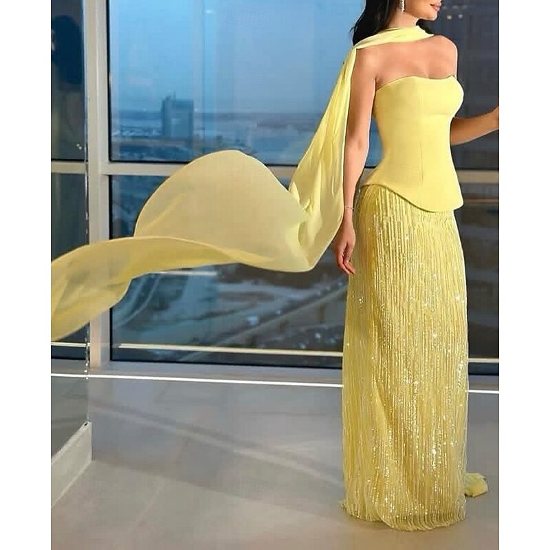 Dress Mermaid / Trumpet High Fashion Dress Evening Gown Corset Dress Formal Semi Formal Dress Wedding Floor Length Sleeveless Strapless Chiffon Scarf with Sequin Skirt2