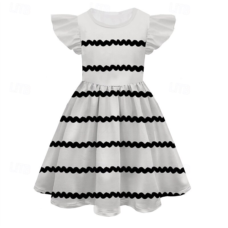 Girls' 3D Striped Dress Sleeveless Summer Spring Vacation Daily Holiday Beautiful Sweet Kids 4-12 Years Casual Dress A Line Dress Knee-length Regular Fit