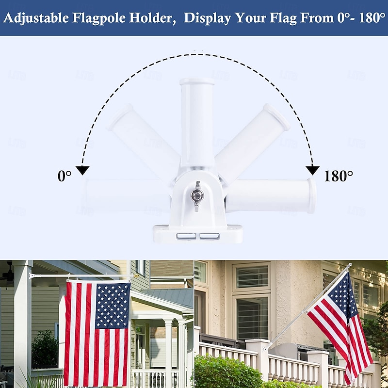 Flag Pole Holder Adjustable, Flag Pole Bracket for Outside House Heavy Duty Aluminum, Multi-Position Flag Pole Mounting Bracket Rust Free with Hardwares, 1" Inner Diameter3