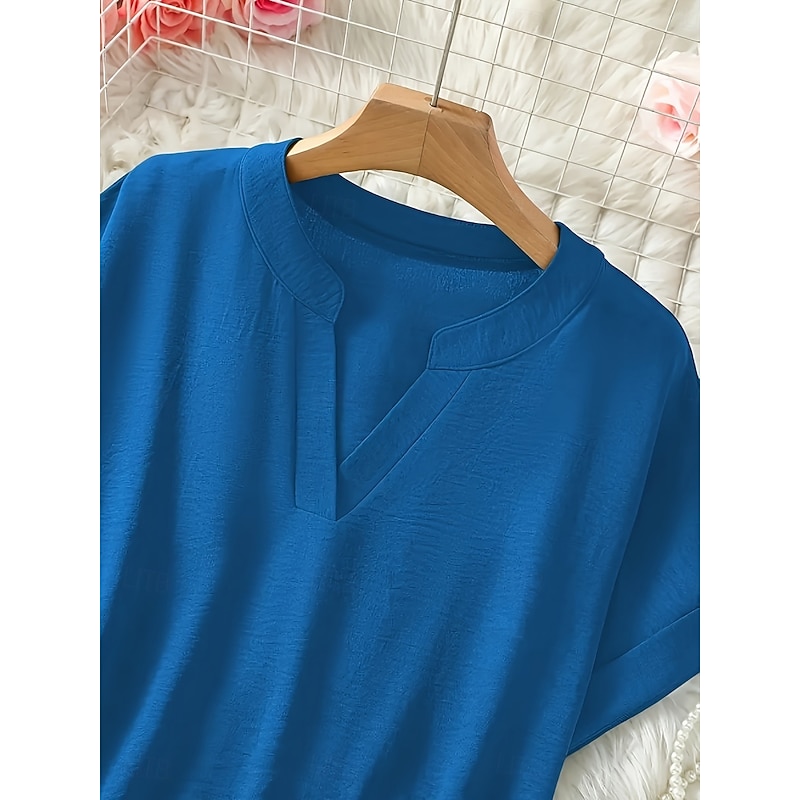 Women's Blouse Solid Color Stylish Casual Short Sleeve V Neck Regular Tops Daily Black Army Green Blue Summer4