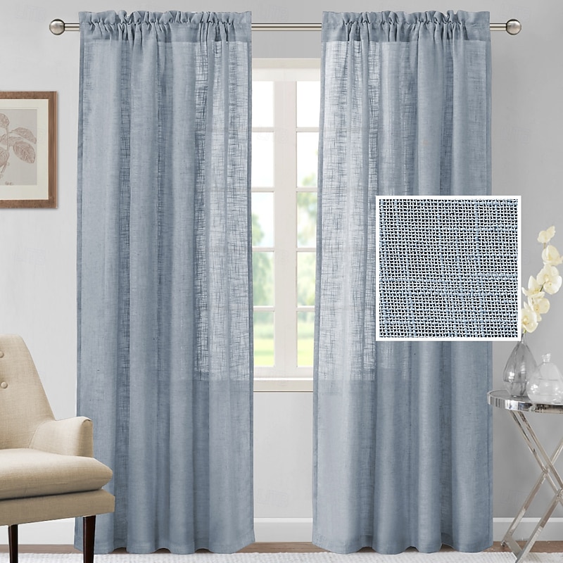Linen Curtains Long Natural Linen Blended Textured Light Filtering Rod Pocket Curtains for Living Room & Bedroom3