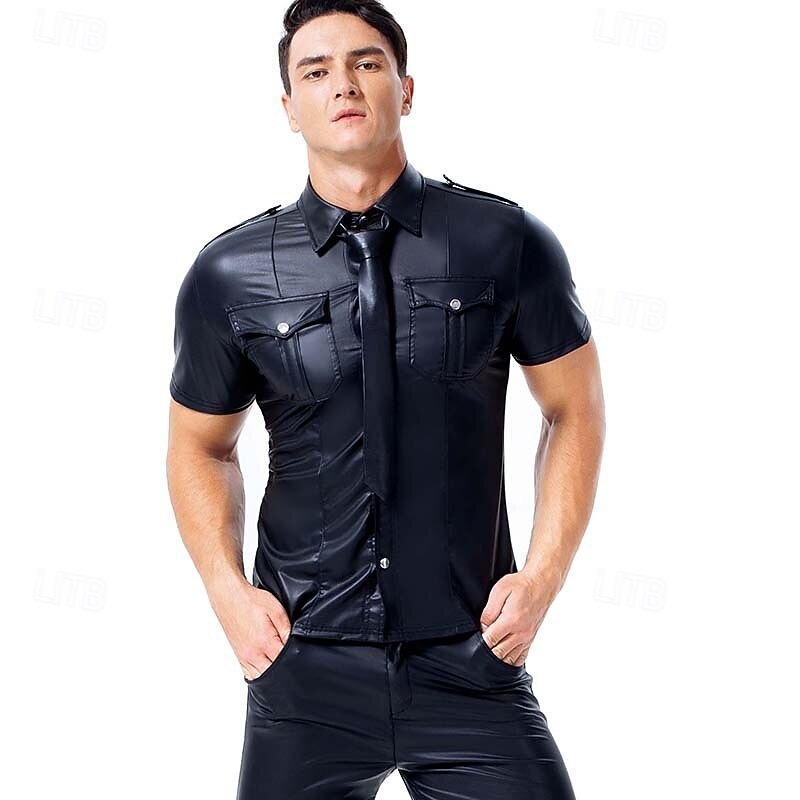 Leather Cop Costume for Men - Faux Leather Uniform Shirt for Pride Parade, Fetish Events, Nightclub & Roleplay2