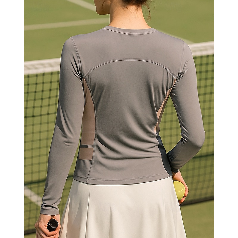 Women's Color Block Tennis Top Long Sleeve Sweat-Wicking Moisture Wicking Breathable Tennis Golf Pickleball Crew Neck Black Pink Gray Tennis Clothing2