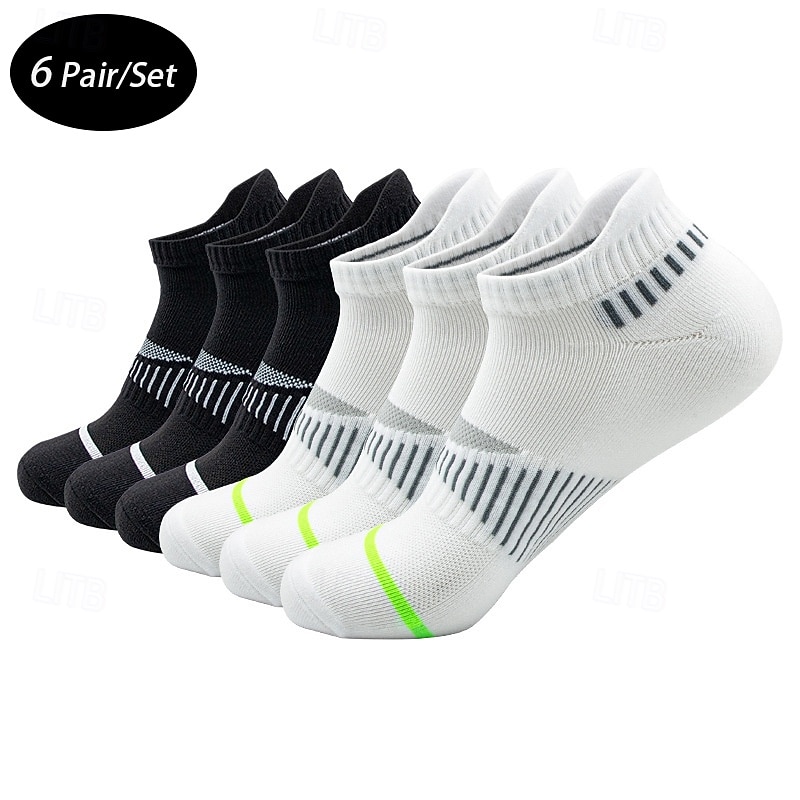 Men's 6 Pairs Multi Packs Socks Running Socks Casual Socks Black White Color Striped Vacation Sports & Outdoor Daily Basic Medium Spring Fall Fashion Casual