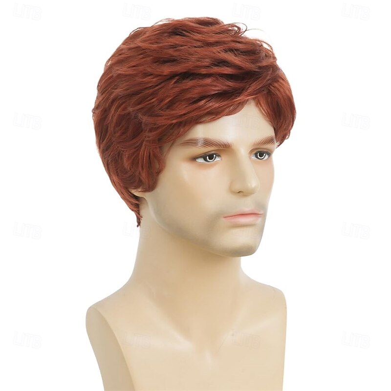 Mens Short Red Wig Synthetic Natural Looking Halloween Cosplay Hair Wig for Male Guy3