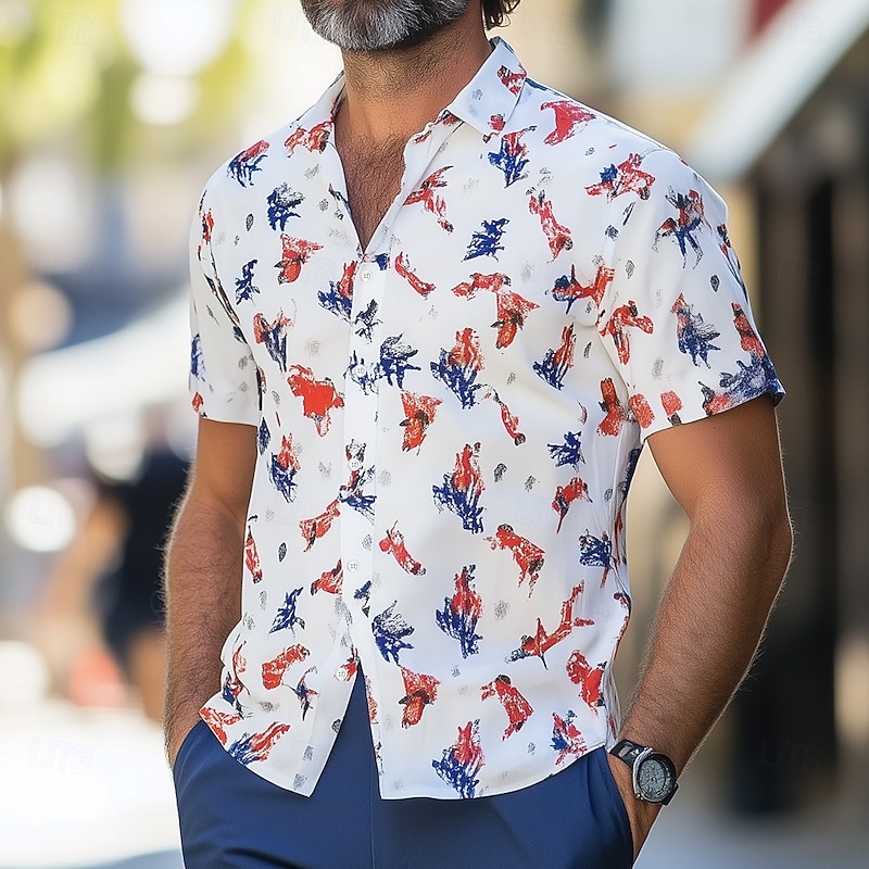 Bastille Day Men's Patriotic French Flag Shirt Summer Shirt Button Up Shirt Short Sleeve Fashion Casual Holiday Festival Summer Spring Turndown 3D Print Collared Shirts White