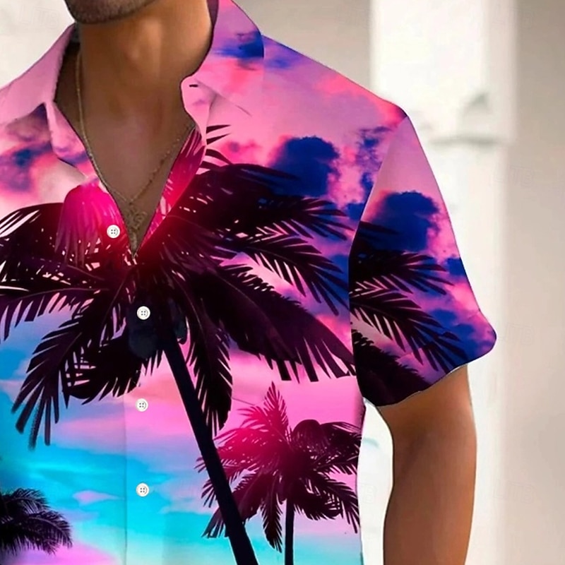Men's Coconut Tree Landscape Tropical Plants Summer Hawaiian Shirt Button Up Shirt Aloha Shirt Short Sleeve Hawaiian Holiday Beach Wear Summer Spring Turndown 3D Print Collared Shirts Front One Pocket2