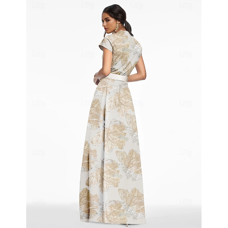 A-Line Mother of the Bride Evening Gown Elegant Dress Formal Wedding Floor Length Short Sleeve V Neck Belt / Sash Nylon with Slit Pocket2