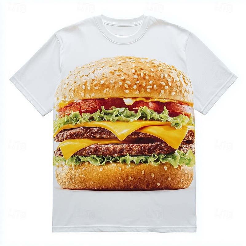 Men's Food 3D Cartoon T Shirt Short Sleeve T shirt 3D Print Crew Neck Shirt Exaggerated Designer Party Street Casual White 1 White Summer Spring Clothing Apparel S M L XL XXL XXXL 4XL