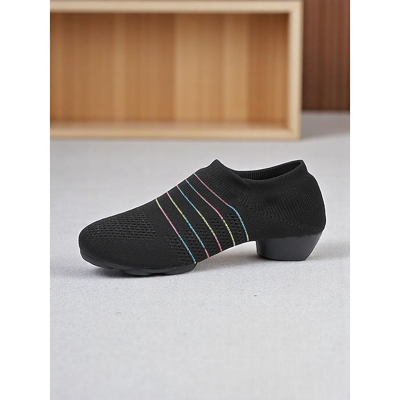 Women's Black Mesh Dance Shoes with Kitten Heel and Colorful Stripes - Elegant Adult Dance Shoes for Ballroom and Latin Dance3