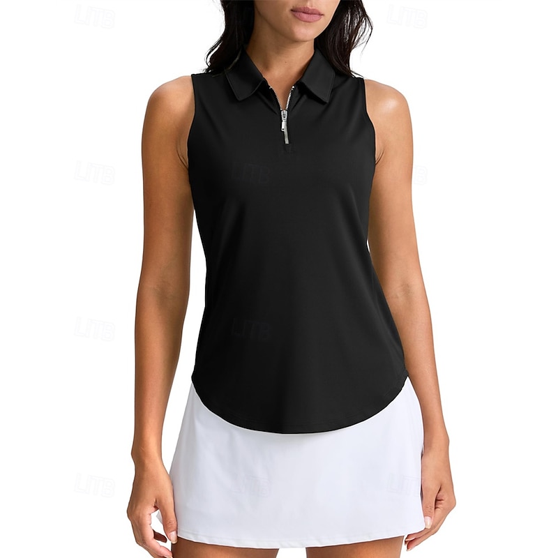 Women's Solid Colored Tennis Shirt Sleeveless UPF50+ Quick Dry Tennis Golf Badminton Zip Collar Tee Tshirt Top Black Navy Blue Green Tennis Clothing4