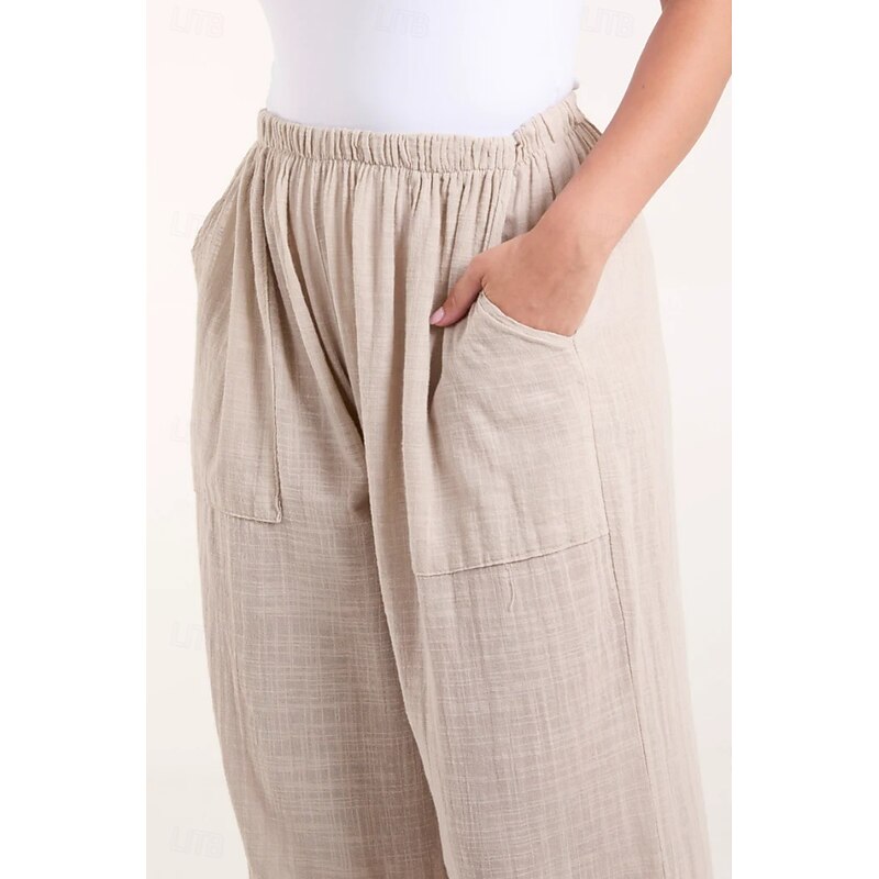 Women's Cotton Linen Pants Pants Trousers Streetwear Casual Long High Waist Plain Pocket Elastic Drawstring Design High Cut Breathability Soft Micro-elastic Vacation Street Daily Wear Black White4