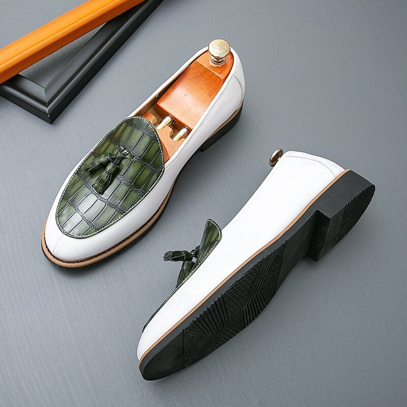 Men's White Faux Leather Loafers with Crocodile Pattern Accent – Elegant Casual Style for Dinner Parties and Evening Events2