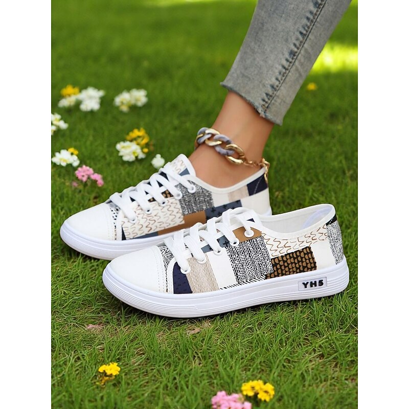 Women's Colorblock Canvas Sneakers – Lightweight Lace-Up Casual Shoes for Daily Wear, Travel and Street Style3
