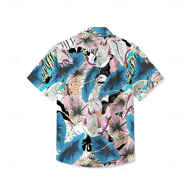 Men's Floral Print Tropical Flowers Summer Hawaiian Shirt Button Up Shirt Aloha Shirt Short Sleeve Hawaiian Holiday Beach Wear Summer Spring Turndown 3D Print Collared Shirts Front One Pocket Blue2