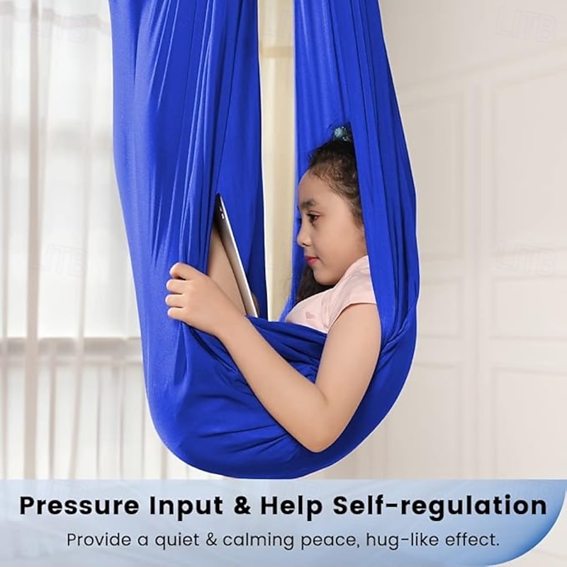 Indoor children's sensory swing with a 360  rotating pendant that can be relaxed and relaxed according to special needs. Indoor sensory swing with adjustable hammock for children3