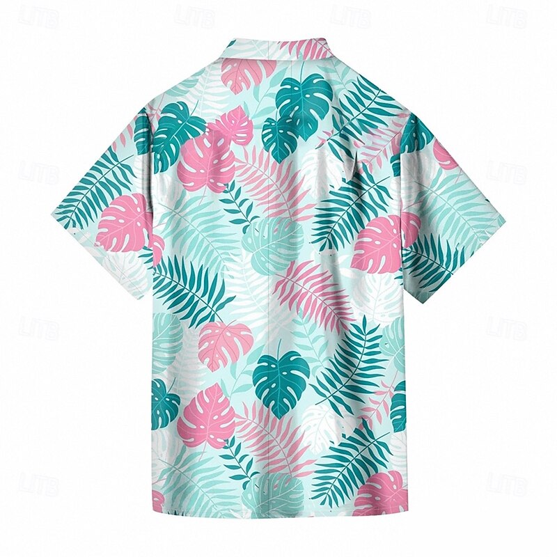 Men's Palm Leaf Tropical Plants Summer Hawaiian Shirt Button Up Shirt Aloha Shirt Short Sleeve Hawaiian Vacation Holiday Beach Wear Summer Spring Turndown 3D Print Collared Shirts Pink Blue2